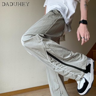 DaDuHey🔥 2023 Summer New American High Street Ins Zipper Casual Pants Mens Fashion Ice Silk All-Match Loose Sports Pants Jogger Pants