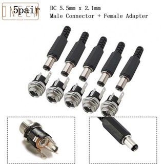 【ONCEMOREAGAIN】DC Power Connector 5 Pair 5.5mmx2.1mmx9mm DC 12V Male Connector Metal Female