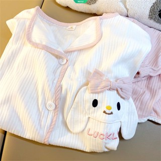 ชุดนอนเสื้อแขนสั้น กางเกงขาสั้นลําลอง ทรงหลวม ลาย Cinnamoroll แฟชั่นฤดูร้อน สไตล์เกาหลี สําหรับสตรี 2023