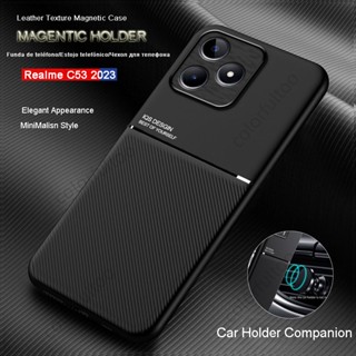 For Realme C53 C55 NFC C55NFC RealmeC55 RealmeC53 Luxury Leather Textured Phone Case TPU Bumper Soft Cover Car Holder Casing