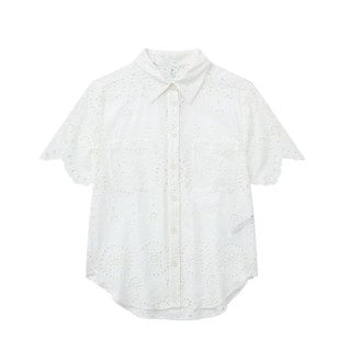 เสื้อเชิ้ต แขนสั้น ปักลาย สีขาว 8704