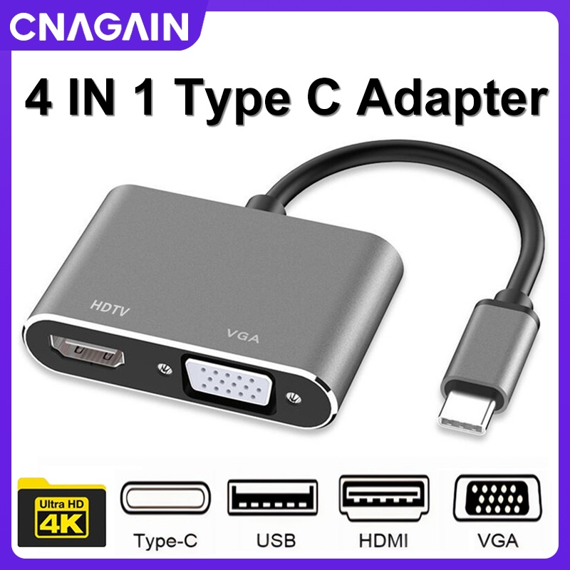Cnagain อะแดปเตอร์ USB C เป็น HDMI VGA Type C เป็น VGA Thunderbolt 3 สําหรับมอนิเตอร์คู่ OTG MacBook Air Pro iPad Pro Nintendo Surface Go Pro