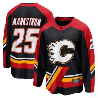 เสื้อกีฬาแขนยาว ลาย HQ1 NHL Calgary Flames Markstrom Jersey พลัสไซซ์ QH1