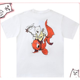 Ripndip เสื้อยืดแขนสั้น พิมพ์ลายการ์ตูนแมว Koi FISH Koi สําหรับผู้ชาย และผู้หญิง