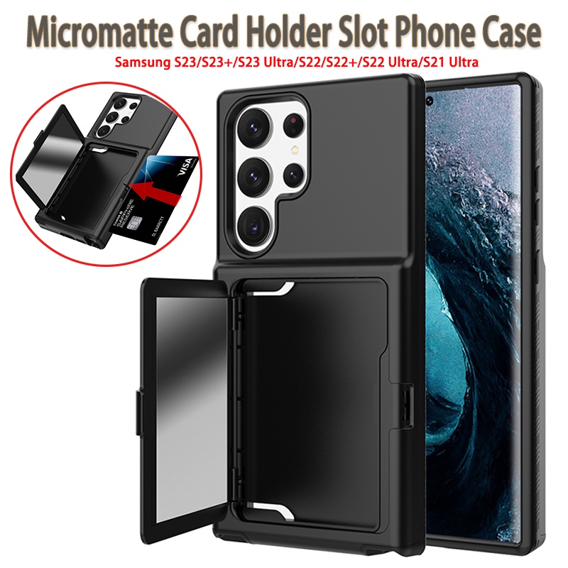 2-in-1 เคสโทรศัพท์มือถือแบบกระจก ผิวด้าน กันกระแทก พร้อมช่องใส่บัตร สําหรับ Samsung S23 Ultra S22+ S