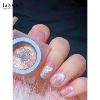 JULYSTAR Cat&amp;#39;s Eye Nail Polish Gel โปร่งใสด้านล่างหักเพชร Rainbow Broken Ice Glitter Phototherapy กาวเล็บสำหรับร้านเล็บ 5g