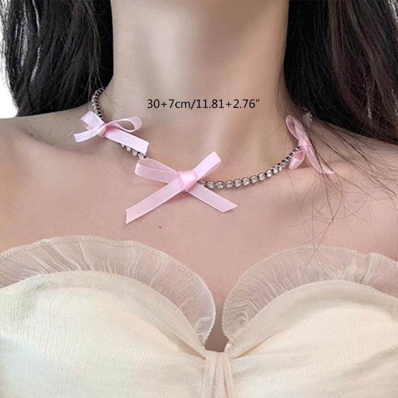 Arin สร้อยคอโชคเกอร์ ประดับลูกปัด ริบบิ้น โบว์ เพทาย สั้น เครื่องประดับแฟชั่น สําหรับผู้หญิง