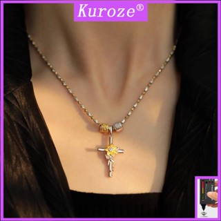 Kuroze สร้อยคอโซ่ ชุบเงิน จี้ดอกทานตะวัน ไม้กางเขน สีทอง เข้ากับทุกการแต่งกาย สไตล์วินเทจ