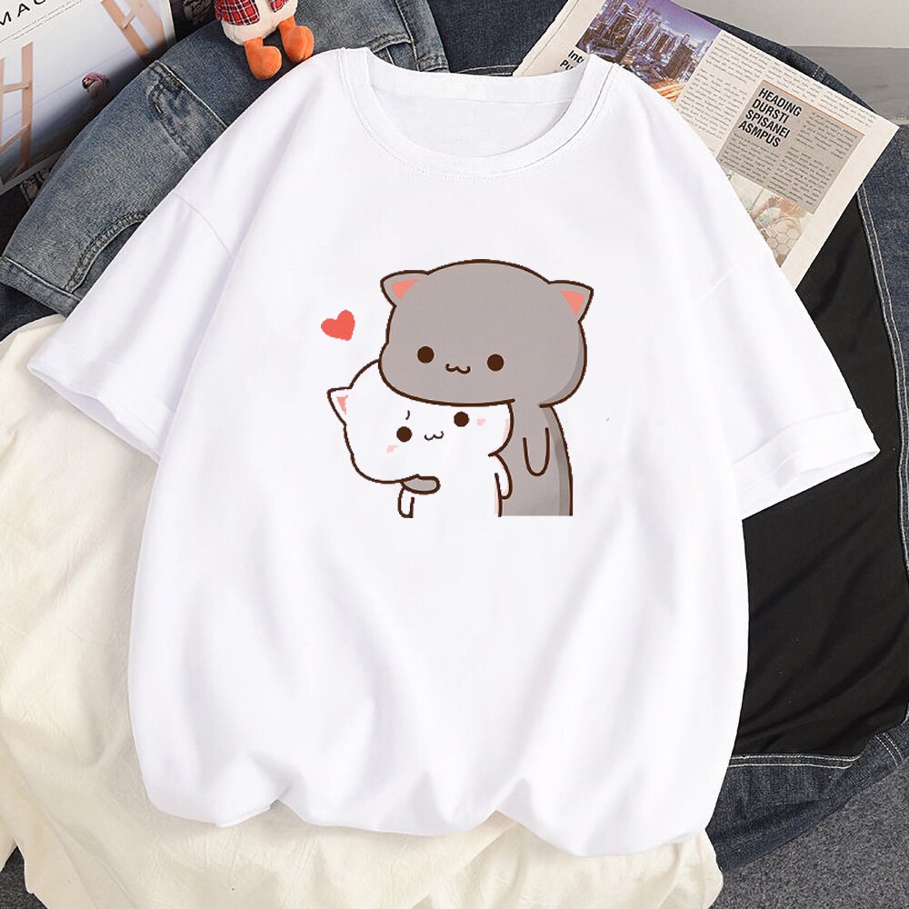 Cute Couple Soft Girl Aesthetic Korean Clothes Oversized White T-shirt Apparel Clothes For Men/Women
