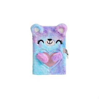 Girls Animal School Gifts Drawing Writing Furry Secret With Lock Keys Plush Notebook