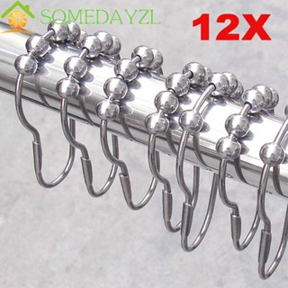 SOMEDAYZL ใหม่ ตะขอแขวนผ้าม่านอาบน้ํา 5 ลูกกลิ้ง 12 ชิ้น ต่อชุด