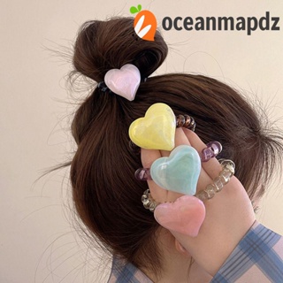 OCEANMAPDZ ยางรัดผม แบบยืดหยุ่น ลายหัวใจ แวววาว สําหรับเด็กผู้หญิง