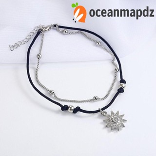 OCEANMAPDZ สร้อยข้อเท้าโซ่ สองชั้น อินเทรนด์โบฮีเมียน ซันเพนเดนท์ ฤดูร้อน ชายหาด ร่างกาย เครื่องประดับสําหรับผู้หญิง