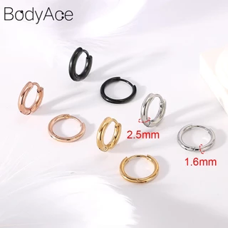 Bodyace 1 ชิ้น กระดูกอ่อน กอด ต่างหู สเตนเลส ห่วงเล็ก ต่างหูวงกลมสีดํา ต่างหูกลม เจาะหู ทรากัส