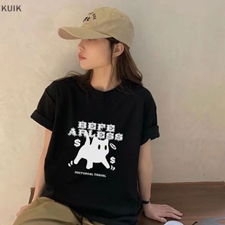 เสื้อยืดคอกลม แขนสั้น พิมพ์ลาย Kuik แฟชั่นฤดูร้อน สไตล์อเมริกันเรโทร สําหรับผู้หญิง