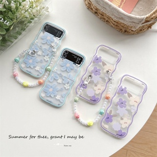 เคสโทรศัพท์มือถือ แบบฝาพับ ลายดอกไม้ สีฟ้า สีม่วง สําหรับ Samsung Galaxy Z Flip 4 3 5 5G Z Flip3 Flip5 Flip4