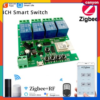 4ch Zigbee3.0 โมดูลสวิตช์ไฟอัจฉริยะ Dc 5/12/32v Rf433 รีเลย์แอปควบคุมด้วยเสียงอย่างง่ายรีโมทคอนโทรลทำงานร่วมกับแบรนด์อื่น ๆ แคนยอน