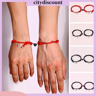 &lt;citydiscount&gt; สร้อยข้อมือเชือกไนล่อนถัก จี้ล็อก ของขวัญวาเลนไทน์ สําหรับคู่รัก 1 คู่