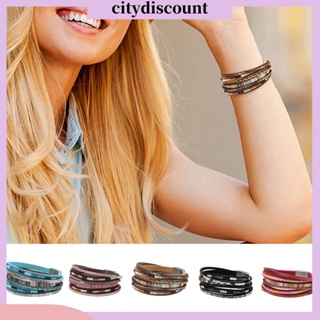 &lt;citydiscount&gt; สร้อยข้อมือหนังเทียม หลายชั้น สไตล์โบฮีเมียน แฮนด์เมด เครื่องประดับแฟชั่น สําหรับผู้หญิง