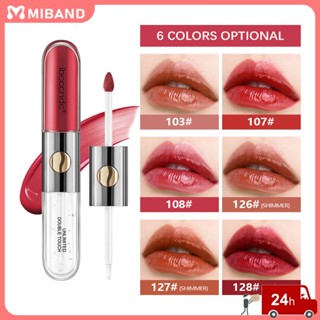 พร้อมสต็อก Ibcccndc Mirror Double Lip Glaze ลิปกลอสให้ความชุ่มชื้นติดทนนาน ล็อคสี เสื้อกันฝน ลิปสติก Natural No Fade No Stick Cup Doodle Lip Balm Lip Oil Femele Summer