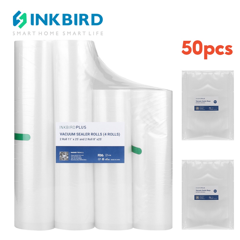 Inkbird 100inch 4 เล่ม ส่งฟรี ถุงซีลสูญญากาศ ใช้เก็บอาหารถุงลายนูนมีความหนา(50ใบ) หน่วยเซนติเมตร