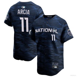 เสื้อคาร์ดิแกนเบสบอล YP2 2023-2024 MLB All Star Jersey Arcia Button Down สําหรับผู้ชาย PY2