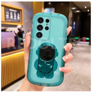 สําหรับ Samsung Galaxy S23 Ultra S23+ S23 บิ๊กอาย เจลลี่ใส เคสโทรศัพท์มือถือ ป้องกันเลนส์ ฝาครอบ TPU นิ่ม พร้อมที่วางขาตั้ง นักบินอวกาศ