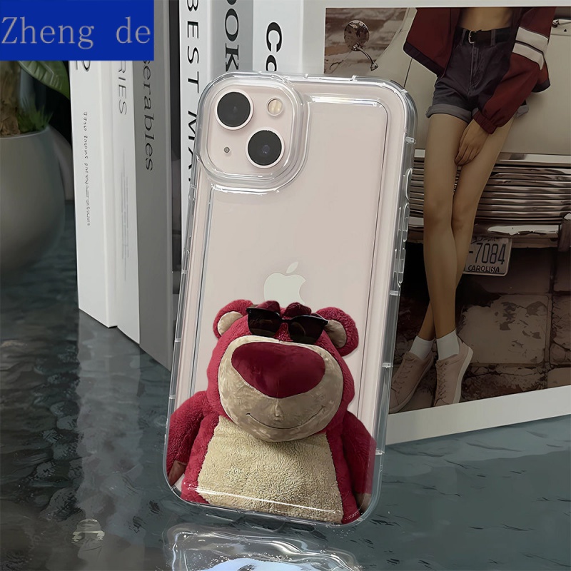 L0bg เคสป้องกันโทรศัพท์มือถือ แบบนิ่ม ลายหมีสตรอเบอร์รี่ กันกระแทก สําหรับ Apple Iphone 13 14pro 12 11max xr xs