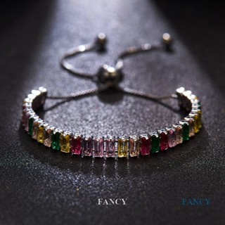 Fancy สร้อยข้อมือ ประดับเพทาย ทรงสี่เหลี่ยม สีโรสโกลด์ แฮนด์เมด เครื่องประดับ สําหรับผู้หญิง