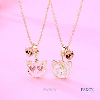 Fancy 2 ชิ้น / เซต การ์ตูน แมว รูปร่าง ดีที่สุด เพื่อน สร้อยคอ ปรับได้ แม่เหล็ก BFF มิตรภาพ เครื่องประดับ