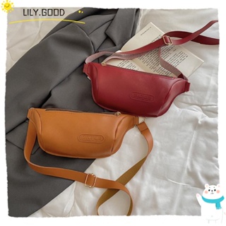 Lily กระเป๋าสะพายไหล่ กระเป๋าถือ หนัง PU มีซิป ทนทาน สีพื้น สําหรับสตรี