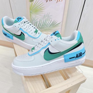 Nike W AIR FORCE 1 SHADOW รองเท้าผ้าใบ เสริมส้น สีขาว ฟ้า เขียวมาการอง สําหรับผู้หญิง CI0919-004