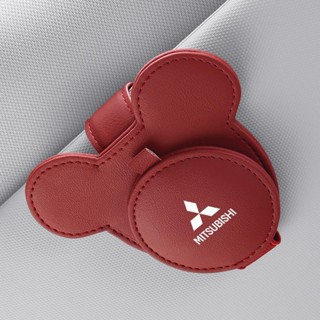 Mitsubishi LOGO glasses clip ASX EVO Outlander Pajero LANCER EVOLUTION car sun visor ticket business card storage Mickey cartoon sunglasses leather clip