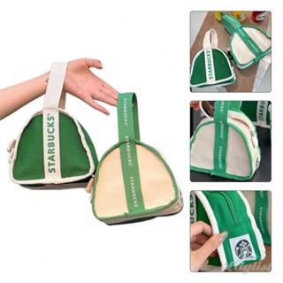 ღ Starbucks Mini Triangle Bag Portable Canvas Handbag Travel Handbag Fashionable Canvas Zero Wallet Travel Storage Bag ออแกไนเซอร์