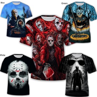 เสื้อยืดลําลอง แขนสั้น คอกลม พิมพ์ลาย Jason Voorhees สไตล์ฮาราจูกุ แนวสตรีท วันศุกร์ที่ 13 สําหรับผู้ชาย และผู้หญิง