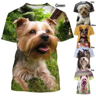 ใหม่ เสื้อยืดลําลอง แขนสั้น คอกลม พิมพ์ลายสุนัข Yorkshire terrier 3D แฟชั่นฤดูร้อน สําหรับผู้ชาย และผู้หญิง