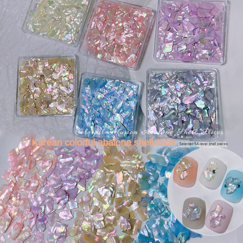 การตกแต่งเล็บชิปหอยเป๋าฮื้อซิมโฟนีบางเฉียบ / เลื่อมเล็บธรรมชาติเปลือกออโรร่าสีเมจิกขัดละเอียด / เครื่องประดับเล็บสีโดปามีน