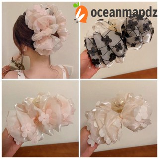 Oceanmapdz ตาข่าย Tulle กรงเล็บผม, โบว์หลายชั้น, เส้นด้ายตาข่ายยาว ดอกไม้ปุย / ผู้หญิง