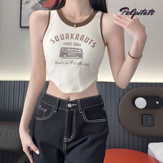 PALPITATE เวอร์ชั่นเกาหลีของตัวอักษรใหม่เสื้อชั้นในสตรีเสื้อชั้นในหญิงบางหลังสวยพิมพ์สีตัดกันแบบอเมริกันสั้นด้านบน