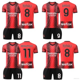 เสื้อกีฬาแขนสั้น ลายทีมชาติฟุตบอล Tonali Ibrahimovic Giroud HQ1 23-24 AC Milan ชุดเหย้า 2 ชิ้น ต่อชุด QH1