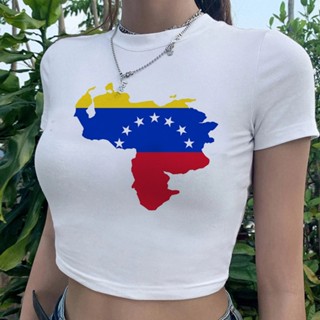 Venezuela streetwear เสื้อครอปท็อป แฟชั่นสไตล์เกาหลี สําหรับผู้หญิง yk2