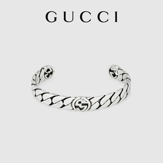 [พร้อมกล่องบรรจุภัณฑ์] พร้อมส่ง GUCCI GUCCI สร้อยข้อมือเงิน รุ่น G Wide