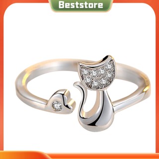 Beststore|  แหวนแฟชั่น รูปแมวน้อยน่ารัก ประดับเพทาย 1 ชิ้น