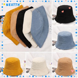 NEXTSHOP หมวกบักเก็ตผ้าลูกฟูก สีพื้น สําหรับผู้หญิงและผู้ชาย