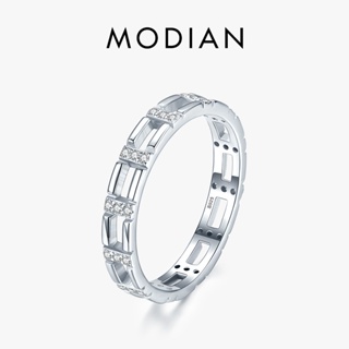 Modian แหวนเงินแท้ 925 แบบใส แพลตตินัม CZ วางซ้อนกันได้ เครื่องประดับแฟชั่น สําหรับผู้หญิง หมั้น งานแต่งงาน