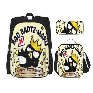 3 in 1 Bad Badtz-Maru กระเป๋าเป้สะพายหลัง ใส่หนังสือ พร้อมกระเป๋าใส่กล่องอาหารกลางวัน ดินสอ เหมาะกับการพกพาเดินทาง