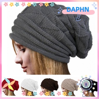 DAPHS หมวกบีนนี่ถักโครเชต์ แฟชั่น ลายกะโหลกศีรษะ สีพื้น