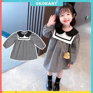 OKOBABY🌈พร้อมส่ง🌈ชุดเด็กผู้หญิง ชุดเดรสแขนยาว ลายสก๊อต แฟชั่นสําหรับเด็กผู้หญิง อายุ 1-6 ปี