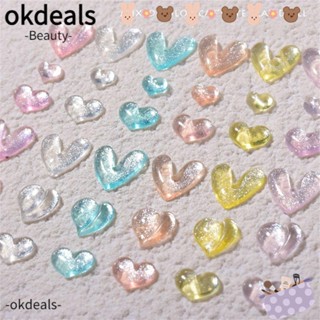 Okdeals อุปกรณ์ตกแต่งเล็บ พลอยเทียมเรซิ่น รูปหัวใจ พีช ออโรร่า DIY สําหรับตกแต่งเล็บ 30 ชิ้น