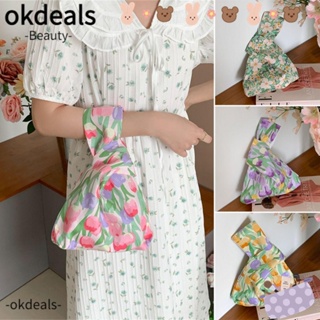 Okdeals กระเป๋าถือ กระเป๋าใส่เหรียญ ผ้าฝ้าย ลายดอกไม้ ขนาดเล็ก ใช้ซ้ําได้ สําหรับผู้หญิง